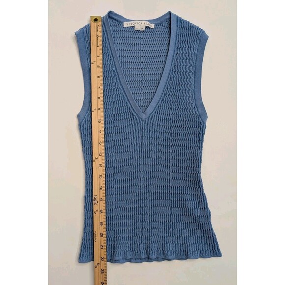 VERONICA BEARD Ribbed Knit Tank Top Sleeveless V-neck Pullover Blue Cerulean M - Picture 3 of 8